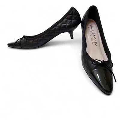 Paul Mayer Attitudes Tacones Acolchados Cuero Gatito Negro Clásico Talla 6 1/2 B Foto 1 de 4