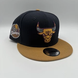New Era Chicago Bulls 9Fifty Snapback Hat NBA 6X Champs Navy Flax Tan Side Patch - Picture 1 of 14