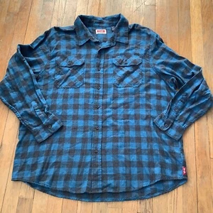 Wrangler Shirt Men's Size 2XL Button Up Fleece Flannel Blue Black Plaid Western - Picture 1 of 4
