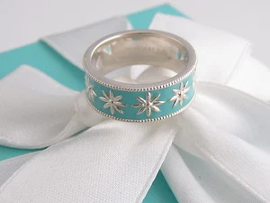 Nuevo anillo de esmalte azul margarita plateado de Tiffany & Co talla 4 - Imagen 1 de 6