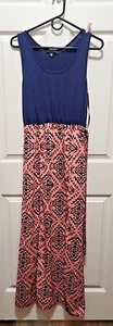 City Studio Med Sleeveless Maxi Dress Salmon Blue Geometric Southwestern Design - Picture 1 of 7