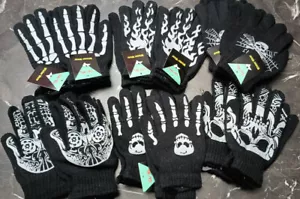 (1) Pair Young Adult/Adult Fashion Gloves Black & White Skull NWT CHOOSE Color - Picture 1 of 7