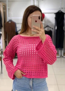 Sweaters for Women Trendy Cropped Hollow Out Sweater Tops Mesh Knitted Sweaters - Picture 1 of 1