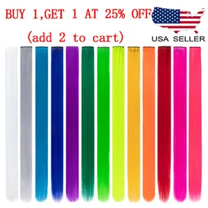 Venta caliente Clip de extensión de pieza de cabello de color sintético en raya arco iris resaltada - Imagen 1 de 20
