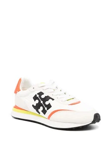 Tory Burch Women's Destiny Lace-Up Suede Trainers, White/Perfect Black/Orange - Picture 1 of 2