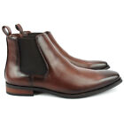 Men's Ankle Dress Boots Slip On Almond Round Toe Leather Chelsea Luciano D-510