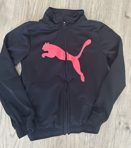 Puma Track Jacket Girls Black Pink Full Zip Elastic Waist Activewear M (8-10) - Picture 1 of 4