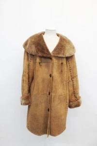EXCELLENT BROWN SHEEPSKIN SHEARLING FUR COAT JACKET WOMEN WOMAN SIZE 10-12 LARGE - Picture 1 of 4