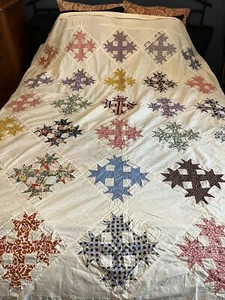 Vintage Hand Stitched Feed Sack Patchwork Quilt Top - Picture 1 of 11
