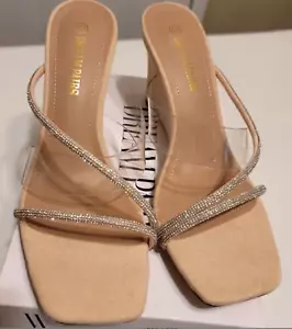 Sandalias de cuña Dream Pairs 8 tiras con estrás cruzadas correa brillante bronceado claro - Imagen 1 de 4