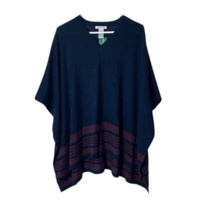 Poncho Orvis azul marino púrpura rayas lana merino abrigo mujer OS Foto 1 de 4