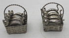 Set Of 8 Vtg French Silver Plated Novelty Cat Shaped Napkin Rings in Baskets