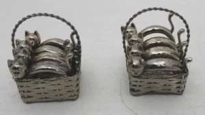 Set Of 8 Vtg French Silver Plated Novelty Cat Shaped Napkin Rings in Baskets - Picture 1 of 13