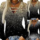 Stylish Women's V Neck Long Sleeve Print Shirt Top Casual Pullover Blouse Tee