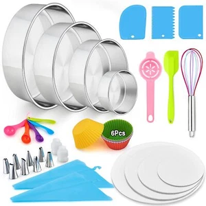153pcs Cake Baking Pan Set Decorating Supplies Kit Stainless Steel 4/6/8/9.5 Inc - Picture 1 of 6