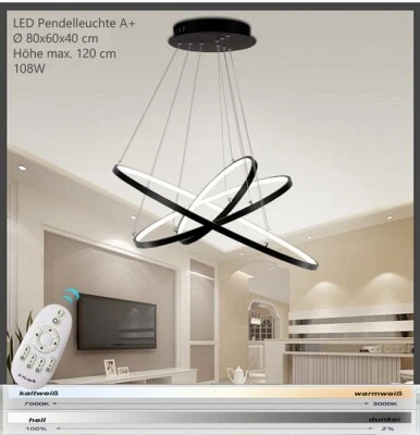 LED Sospensione 2130 3 Ring108W Telecomando Colore Luce Chiarore Controllabile - Immagine 1 di 4