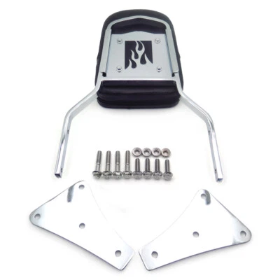 Encosto de chama cromada barra maricas com almofada de couro para 86-13 Kawasaki Vulcan 1500 - Imagem 1 de 4