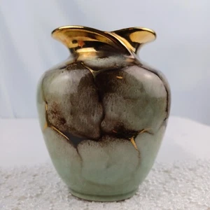 Vtg Carstens Tonnieshof Green Gold Vase 1960 West Germany 48213 MCM  - Picture 1 of 15