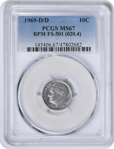 1969-D/D Roosevelt Dime RPM FS-501 MS67 PCGS Cover