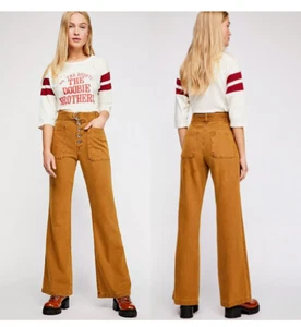 NWT Free People Corin High Waisted Button Front Slim Flare wide leg Pants Size 2 - Picture 1 of 8