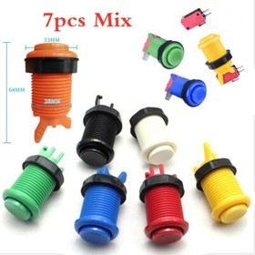7 x MIX color HAPP LONG ARCADE PUSH BUTTON , JAMMA, MULTICADE with micro switch