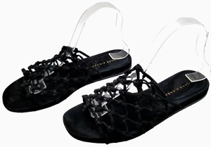 Etienne Aigner Women Aruba Knit Sandals Thong Flat Black Suede 8.5 - Picture 1 of 7