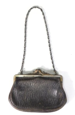 Monedero Art Deco vintage correa de cadena de cuero piedras púrpuras broche de beso rosa Foto 1 de 4