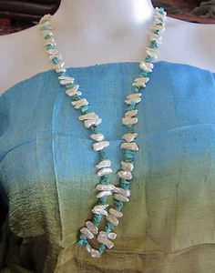Biwa Pearl & Türkis Howlite endlose Halskette 40 Zoll - Bild 1 von 7