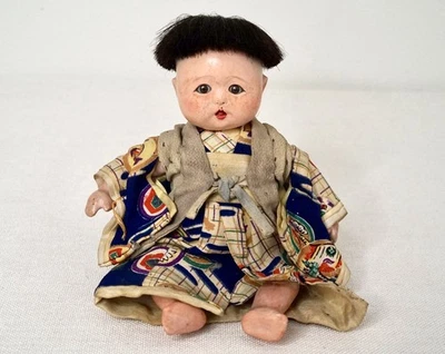 Rare Vintage Japanese Plaster Composition Jointed Doll In Kimono  - Image 1 of 4