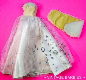Vintage Barbie Doll Sized White Gown / Dress & Stole Excellent ~ 1960's - Picture 1 of 19