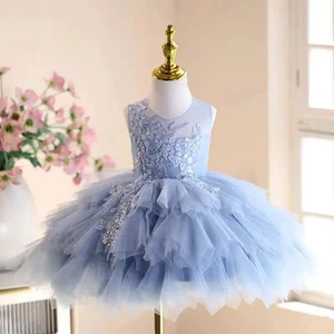 Cute Blue Girl Dress Lace Child Princess Birthday Party Pageant Evening Gown - Picture 1 of 7