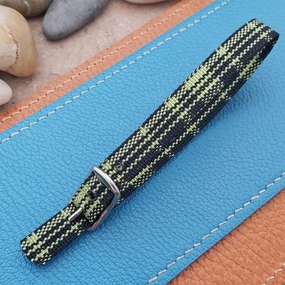 Винтажный женский ремешок для часов Madras 10 мм в клетку зеленый и черный новый из старых запасов 1960-е одинарный проход - Изображение 1 из 4