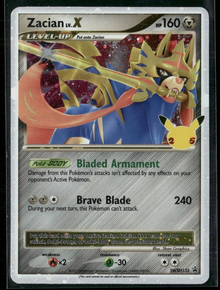 Zacian Lv.X SWSH135 - Pokemon TCG Black Star Promo 25th Anniversary Promo 2022 - Image 1 of 4