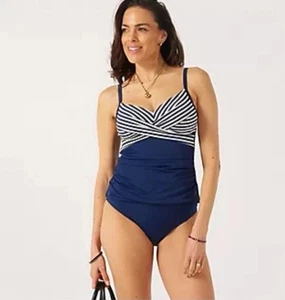 Ruth Langsford Holiday Shop Stripe Blocked Tankini. Navy. Size 18. BNWT. RRP £63 - Picture 1 of 8