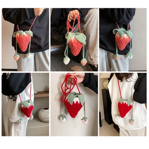 Adorable Woven Bag Cartoon Shoulder Bag New Strawberry Tote Crossbody Bag - Picture 1 of 14