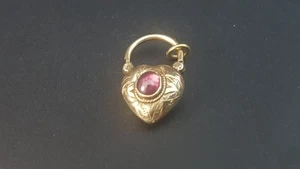 19th Century Widows Half Mourning 14ct Gold Amethyst Chain Bracelet Heart Clasp - Picture 1 of 15