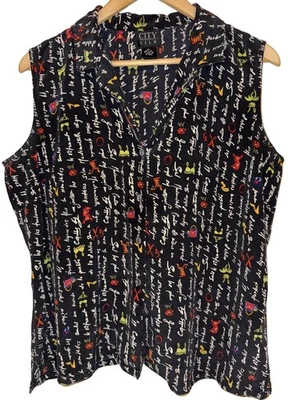 Camisa City Silk Vintage Años 80 100% Seda Sin Mangas Abotonada Arte Para Usar Talla XL Foto 1 de 4