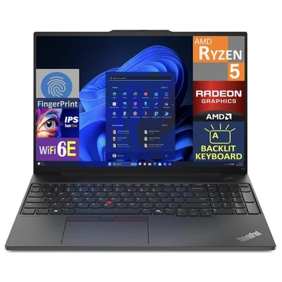 Lenovo Thinkpad E16 Gen 2 16" WUXGA AMD Ryzen 5 7535U 64GB 512GB SSD W10P Laptop - Image 1 of 4