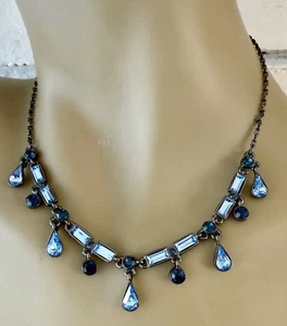 GIVENCHY SIGNIERTE GUNMETAL BLAUE KRISTALL TRÄNEN TROPFEN BAGUETTE RUNDSCHLIFF HALSKETTE 17" - Bild 1 von 12