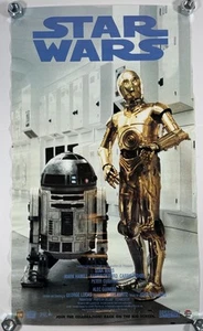 Vintage Star Wars Pizza Hut Poster R2-D2 C-3PO 1997 35x20 90s Man Cave Promo - Picture 1 of 10
