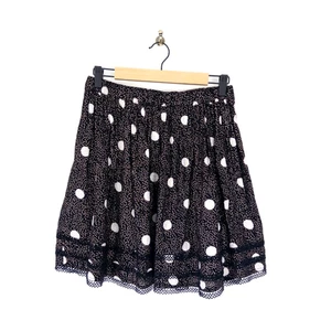 Anthropologie minigonna nera bianca a pois Ditsy oro Broderie - taglia 10 - Foto 1 di 8