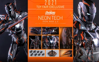 Figura diecast NEON TECH IRON MAN 4.0 negra/naranja de Hot Toys MMS597 SIDEHOW Foto 1 de 2