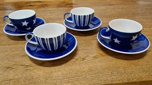 4x Whittard of Chelsea Tea Cups and Saucers Handpainted Blue Clipper - Picture 1 of 4