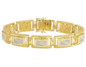 Yellow Gold Plated Genuine Diamond Designer Men's Custom Bracelet 1 1/5 CT 8.5" - Picture 1 of 5