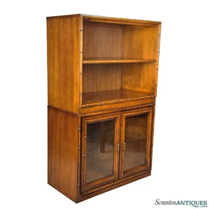 Vintage Chinoiserie Coastal Faux Rattan Bookshelf Cabinet - Picture 1 of 12