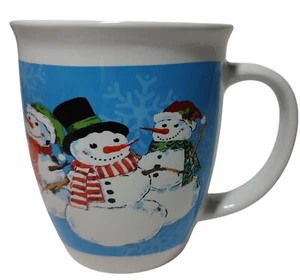 Royal Norfolk Christmas Coffee Mug Holiday Snowmen Blue 14 Ounces 4.25 Inches - Picture 1 of 8
