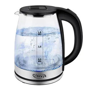 1.8L Electric Kettle Glass 360 Blue LED Illuminated Portable Jug 1500W - Picture 1 of 9