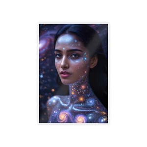 Cosmic Muse Glanz Poster - Indianerin Galaxiennebel Kunstdruck, Himmlische Wand - Bild 1 von 4