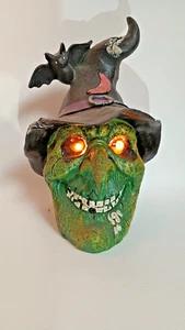Halloween Motion Activated Green Witch Resin Eyes Light Up Cackling Sound - Picture 1 of 5