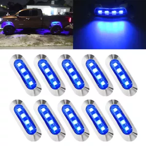10X Blue Clearance Light Side Marker LED Trailer Truck Lorry Lamp Chrome 12V-24V - Picture 1 of 8